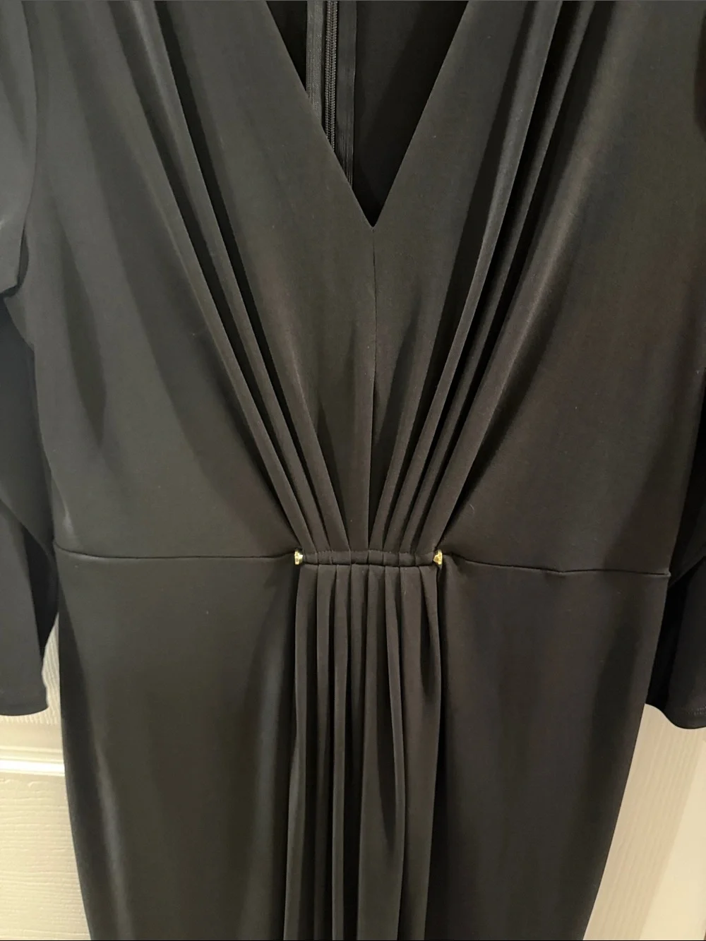Michael Kors Black V-Neck Draped Midi Dress